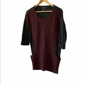 PAPILLON Grey&Burgundy Tunic Sweater W/ Pockets S